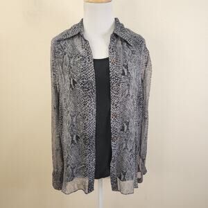 NEW YORK CITY Design Co. Gray 100% Silk Shirt Small Long Sleeve Animal Print